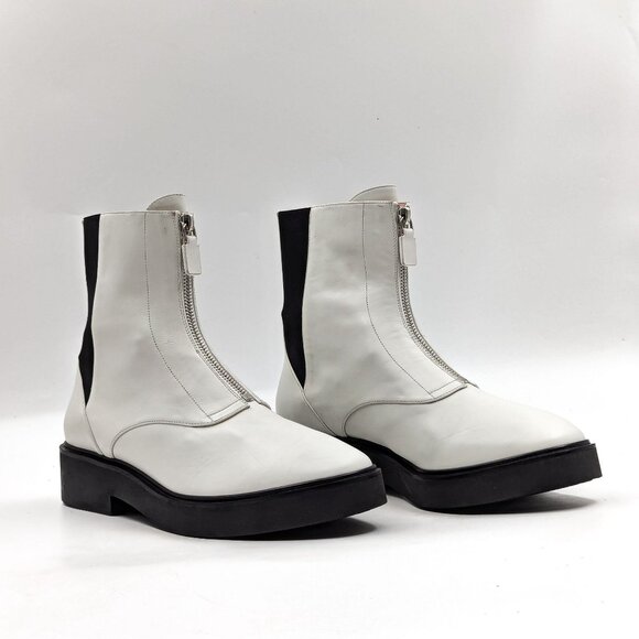 Stuart Weitzman Women Lodge White Leather Front Zip Festival Boots size 7.5 - Picture 1 of 9